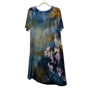 Heyne Bogut Slouch Tee Dress Womens 4 Oversized Artsy Lagenlook Midi Dress Blue